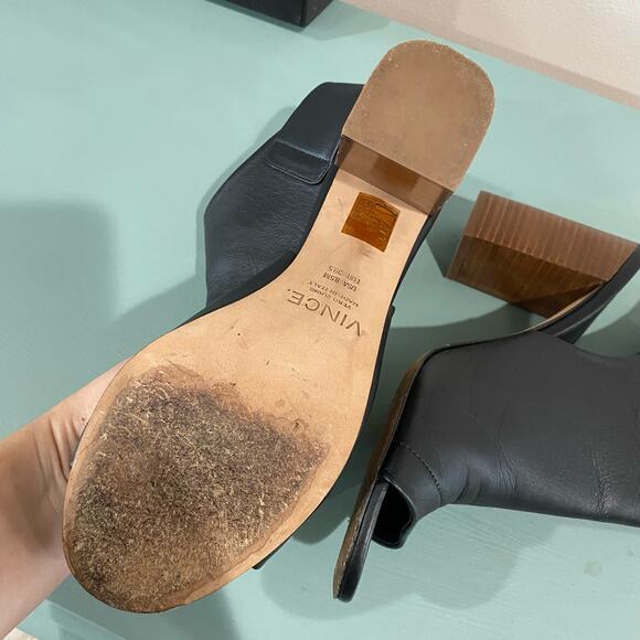 Vince Addie Black Leather Peep Toe Bootie Heel Size 8.5 - Picture 7 of 10